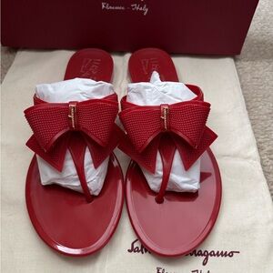 Salvatore Ferragamo Red Jelly Bow Sandals Pre-owned